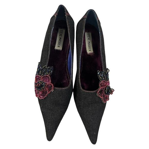 Y2k kitten heels Steve Madden point toe beaded sz 6 - Picture 2 of 7